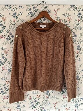 J Crew Wool Blend Camel / Tan Sweater with Gold Buttons
